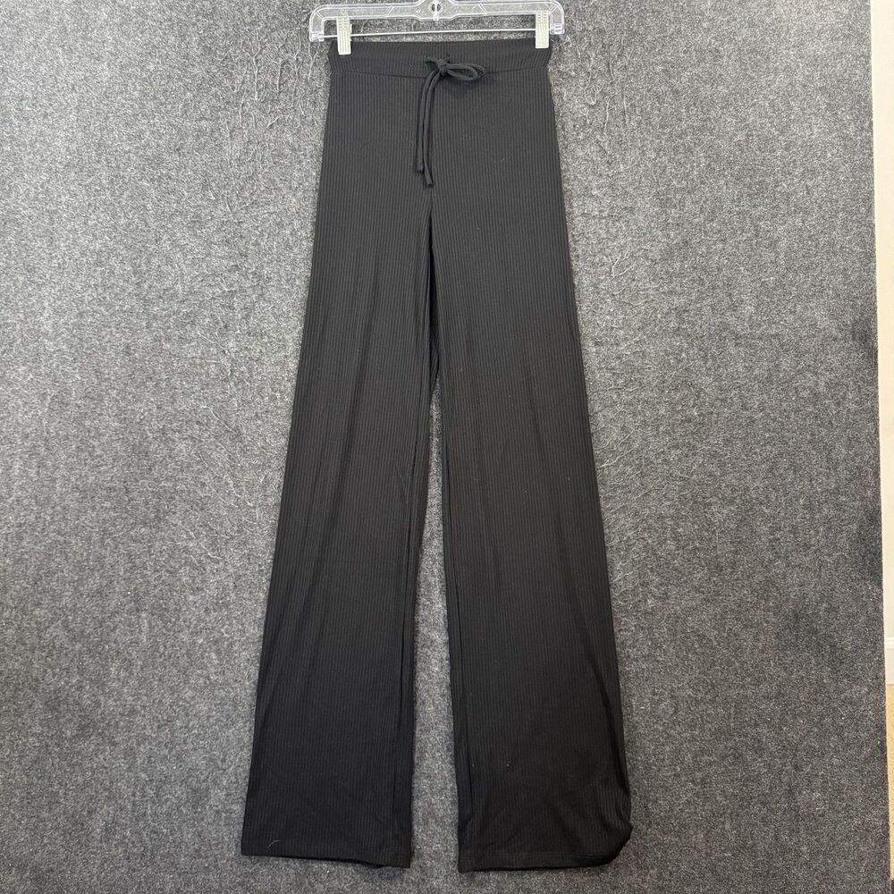 White Fox Sweatpants Women's XXS Black Ribbed Wide Leg Lounge Pull On Casual
